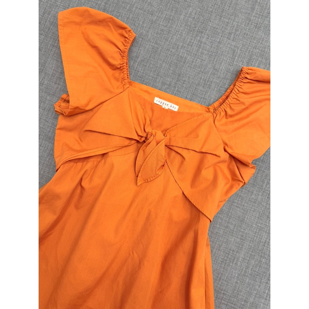 Copper Key Dress Girls M 8/10 Orange Tie Front Flutter Sleeve Mini Fit & Flare